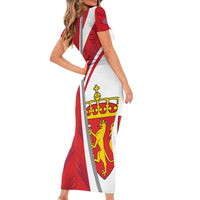 Personalized Norway Coat of Arms Family Matching Short Sleeve Bodycon Dress and Hawaiian Shirt Golden Lion