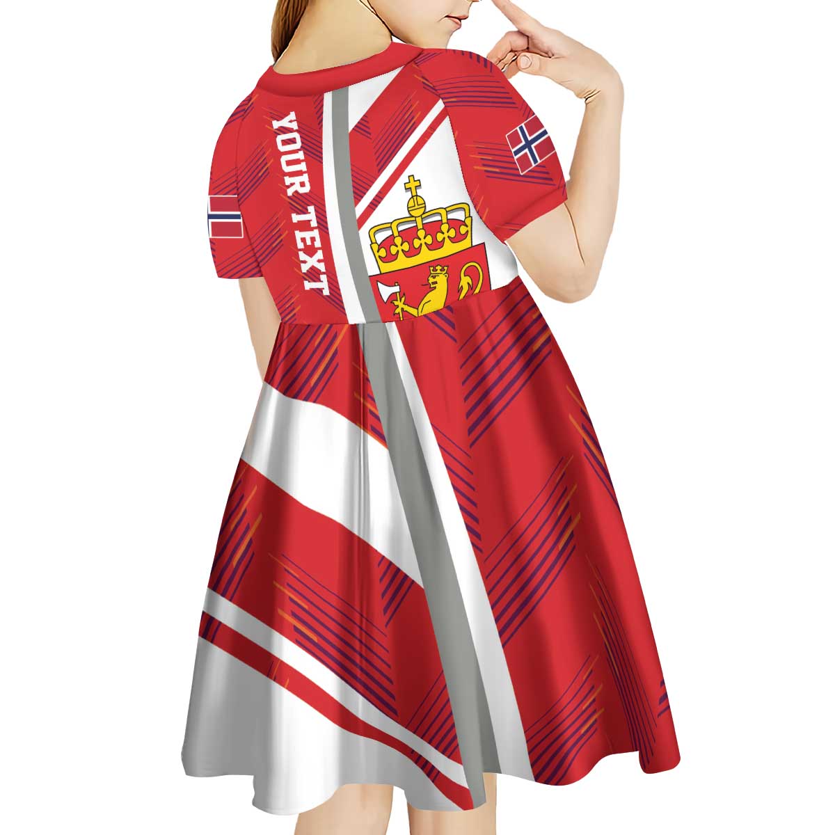 Personalized Norway Coat of Arms Kid Short Sleeve Dress Golden Lion