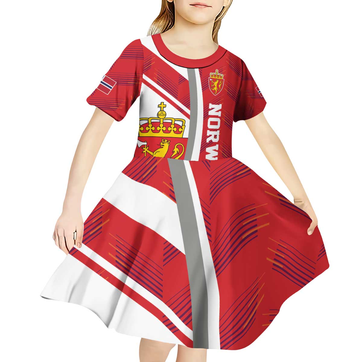 Personalized Norway Coat of Arms Kid Short Sleeve Dress Golden Lion