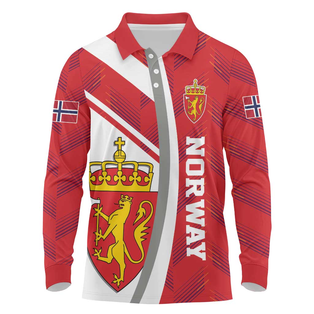 Personalized Norway Coat of Arms Long Sleeve Polo Shirt Golden Lion