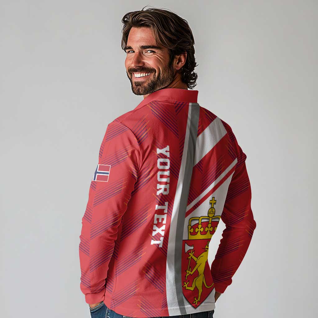 Personalized Norway Coat of Arms Long Sleeve Polo Shirt Golden Lion