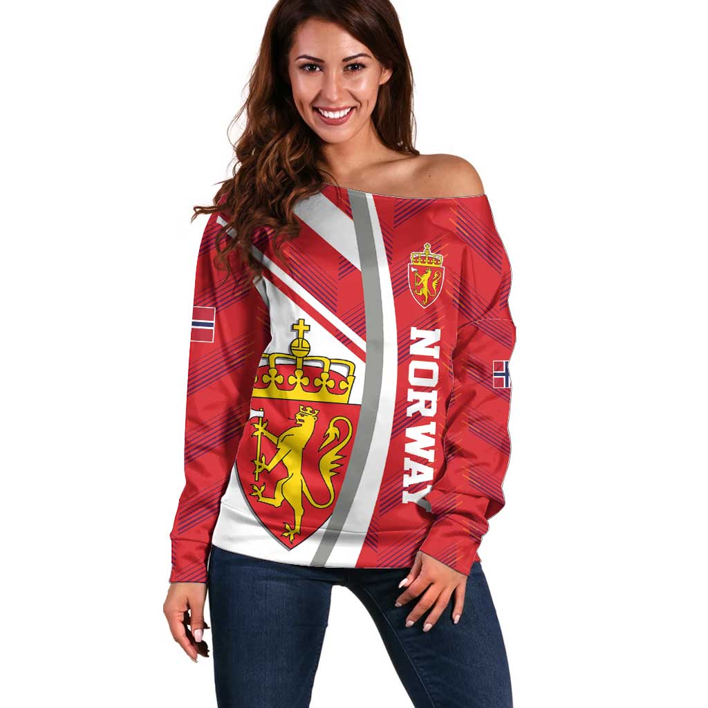 Personalized Norway Coat of Arms Off Shoulder Sweater Golden Lion