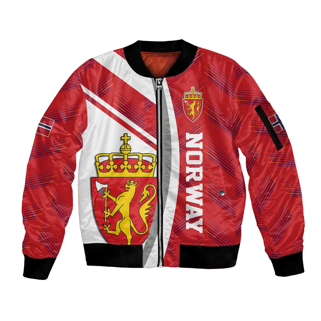 Personalized Norway Coat of Arms Sleeve Zip Bomber Jacket Golden Lion