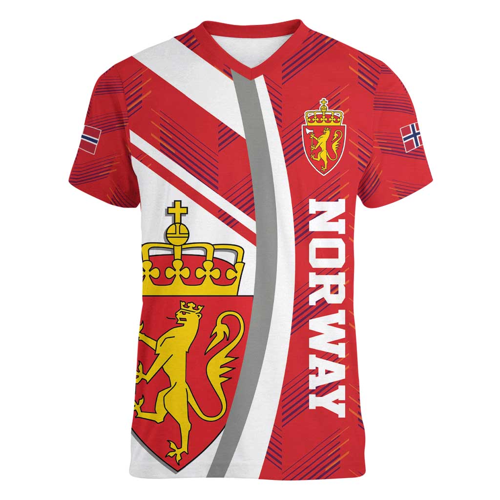 Personalized Norway Coat of Arms Women V-Neck T-Shirt Golden Lion