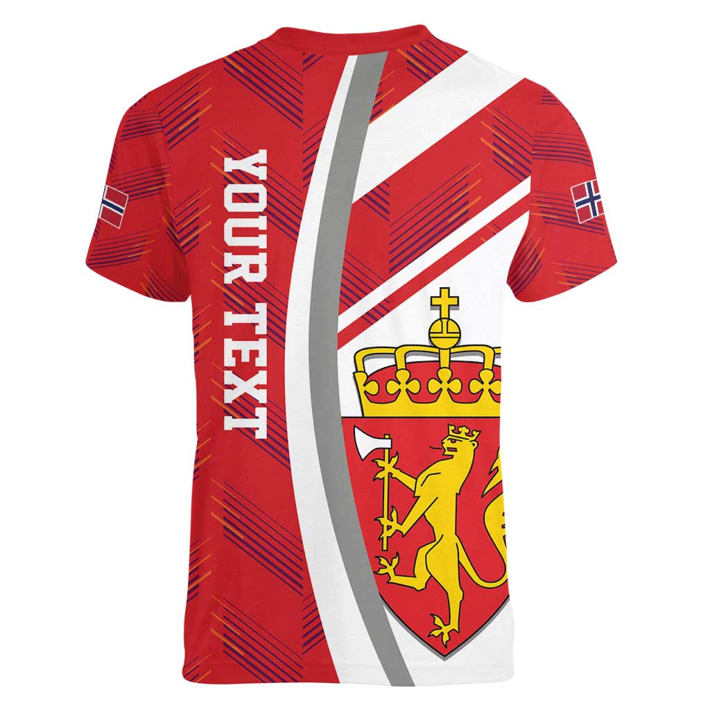 Personalized Norway Coat of Arms Women V-Neck T-Shirt Golden Lion