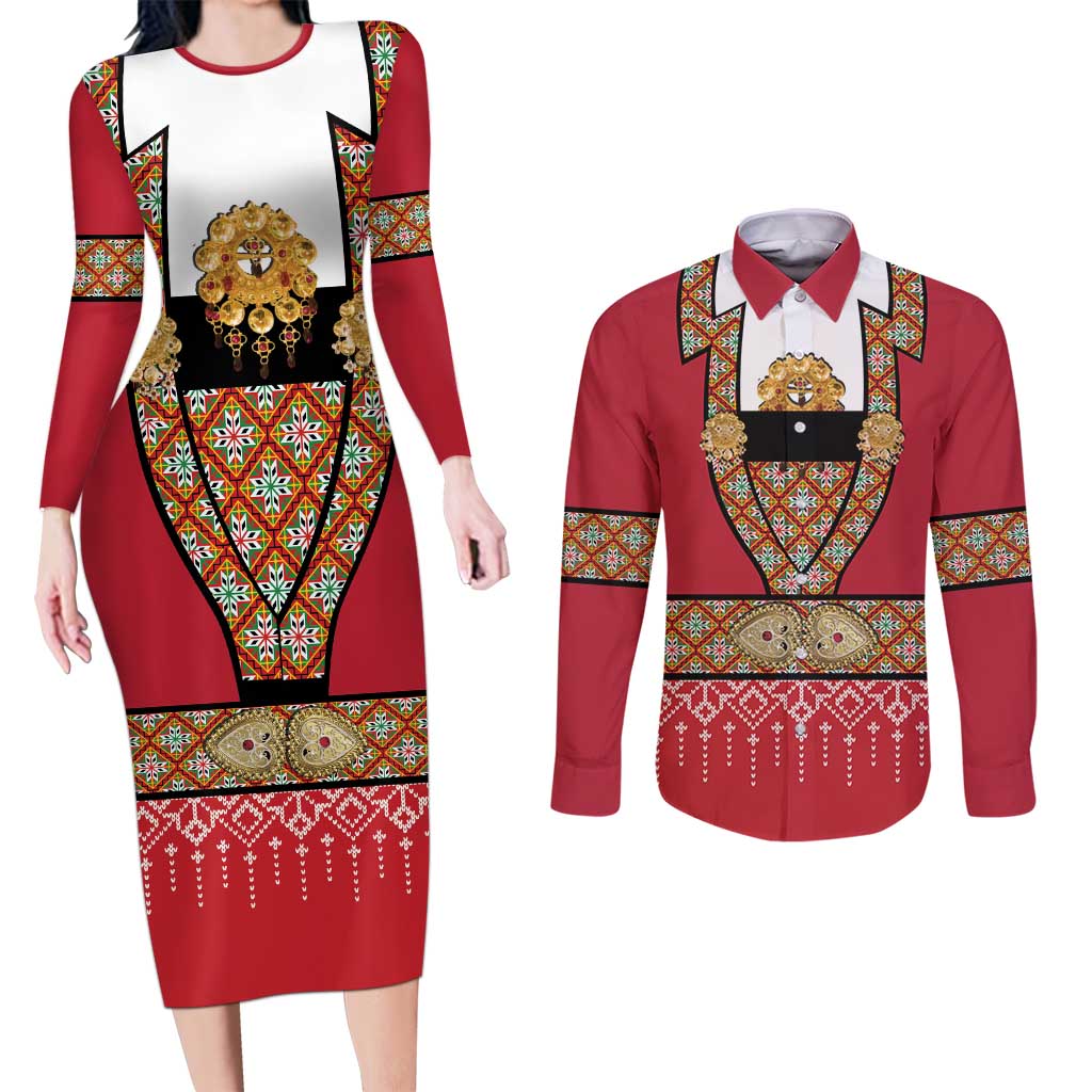 Norway Constitution Day Couples Matching Long Sleeve Bodycon Dress and Long Sleeve Button Shirt Norwegian bunads