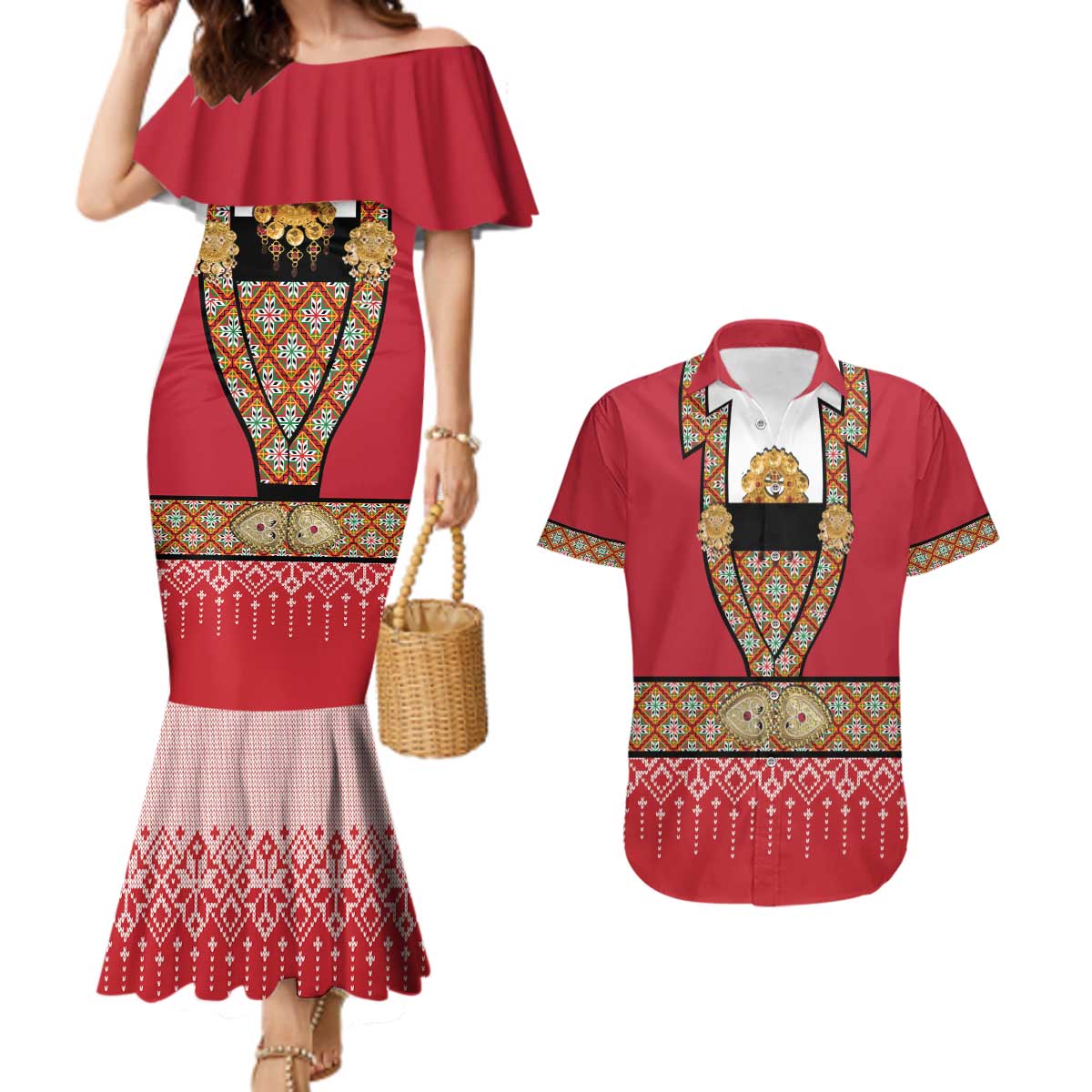 Norway Constitution Day Couples Matching Mermaid Dress and Hawaiian Shirt Norwegian bunads