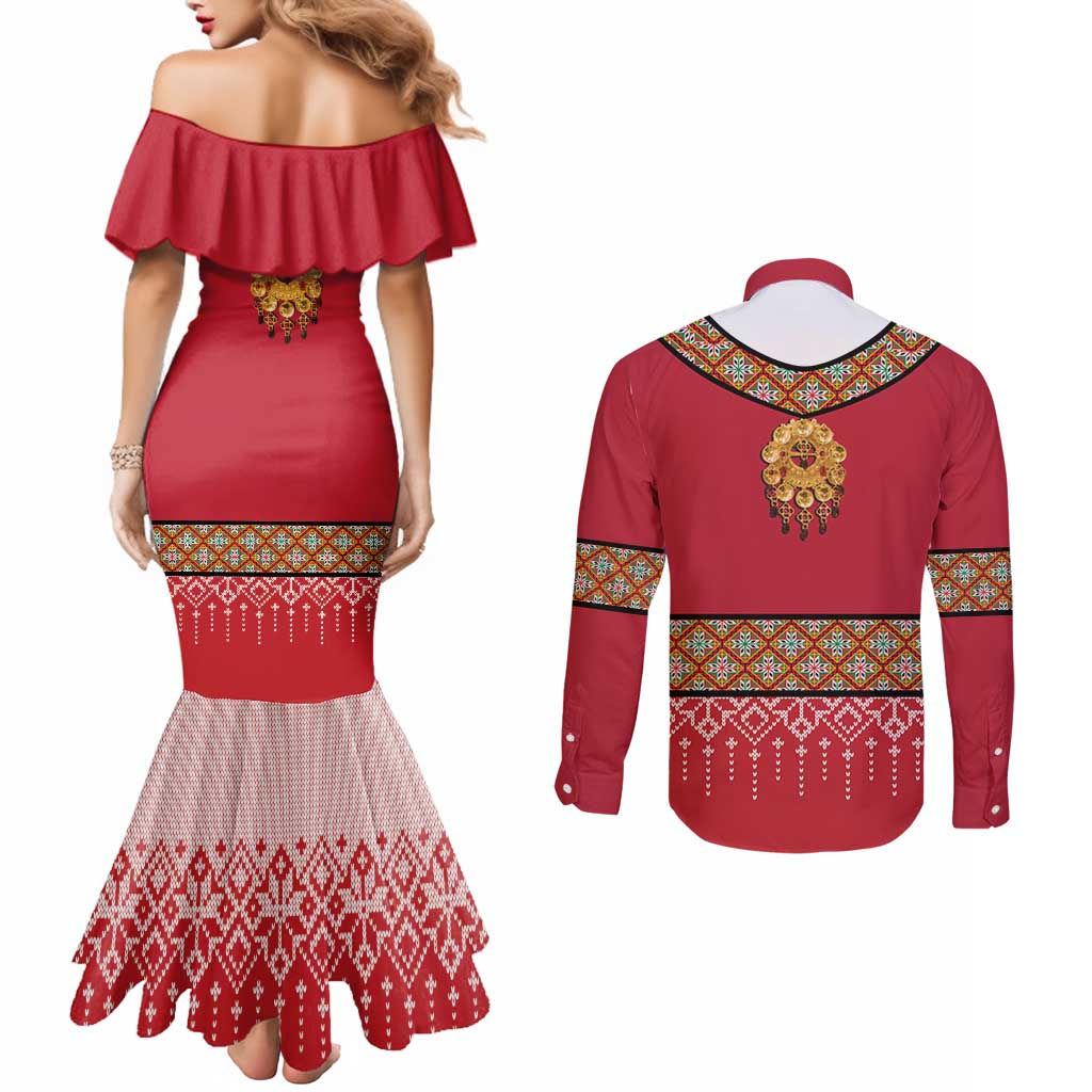 Norway Constitution Day Couples Matching Mermaid Dress and Long Sleeve Button Shirt Norwegian bunads