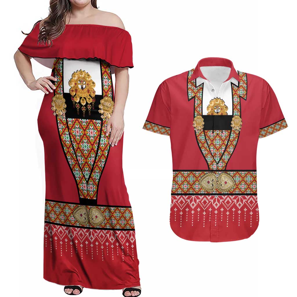 Norway Constitution Day Couples Matching Off Shoulder Maxi Dress and Hawaiian Shirt Norwegian bunads