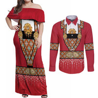 Norway Constitution Day Couples Matching Off Shoulder Maxi Dress and Long Sleeve Button Shirt Norwegian bunads