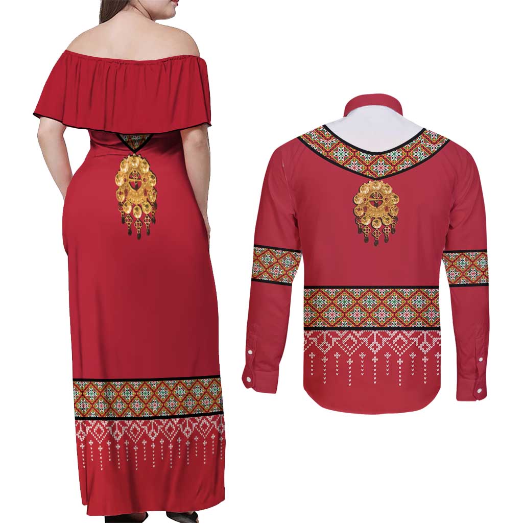 Norway Constitution Day Couples Matching Off Shoulder Maxi Dress and Long Sleeve Button Shirt Norwegian bunads