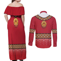 Norway Constitution Day Couples Matching Off Shoulder Maxi Dress and Long Sleeve Button Shirt Norwegian bunads