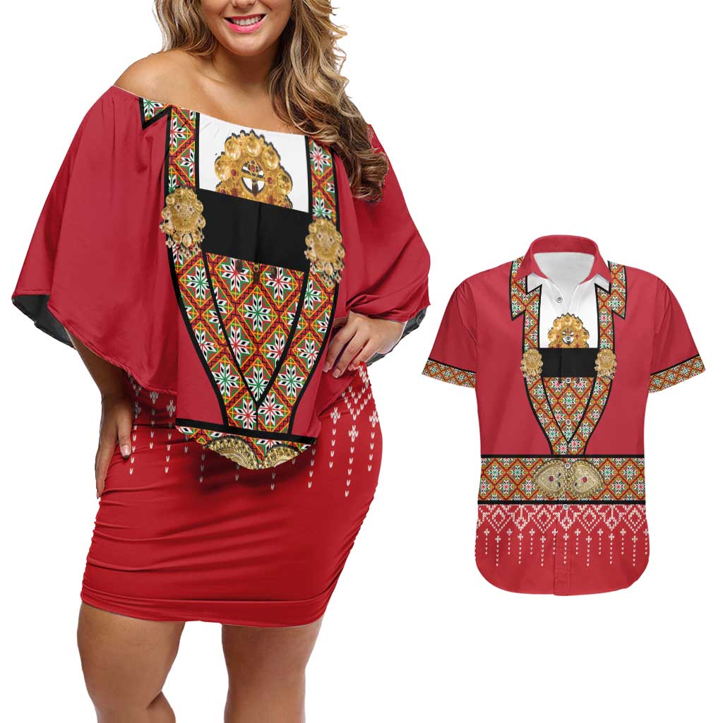 Norway Constitution Day Couples Matching Off Shoulder Short Dress and Hawaiian Shirt Norwegian bunads