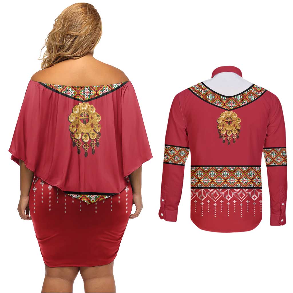 Norway Constitution Day Couples Matching Off Shoulder Short Dress and Long Sleeve Button Shirt Norwegian bunads