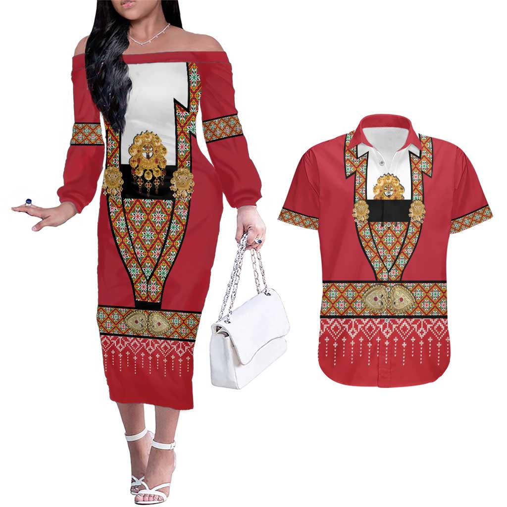 Norway Constitution Day Couples Matching Off The Shoulder Long Sleeve Dress and Hawaiian Shirt Norwegian bunads