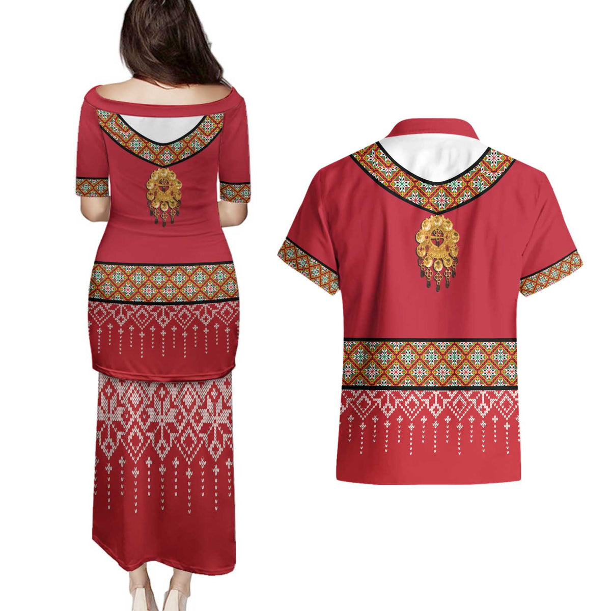 Norway Constitution Day Couples Matching Puletasi and Hawaiian Shirt Norwegian bunads