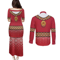 Norway Constitution Day Couples Matching Puletasi and Long Sleeve Button Shirt Norwegian bunads