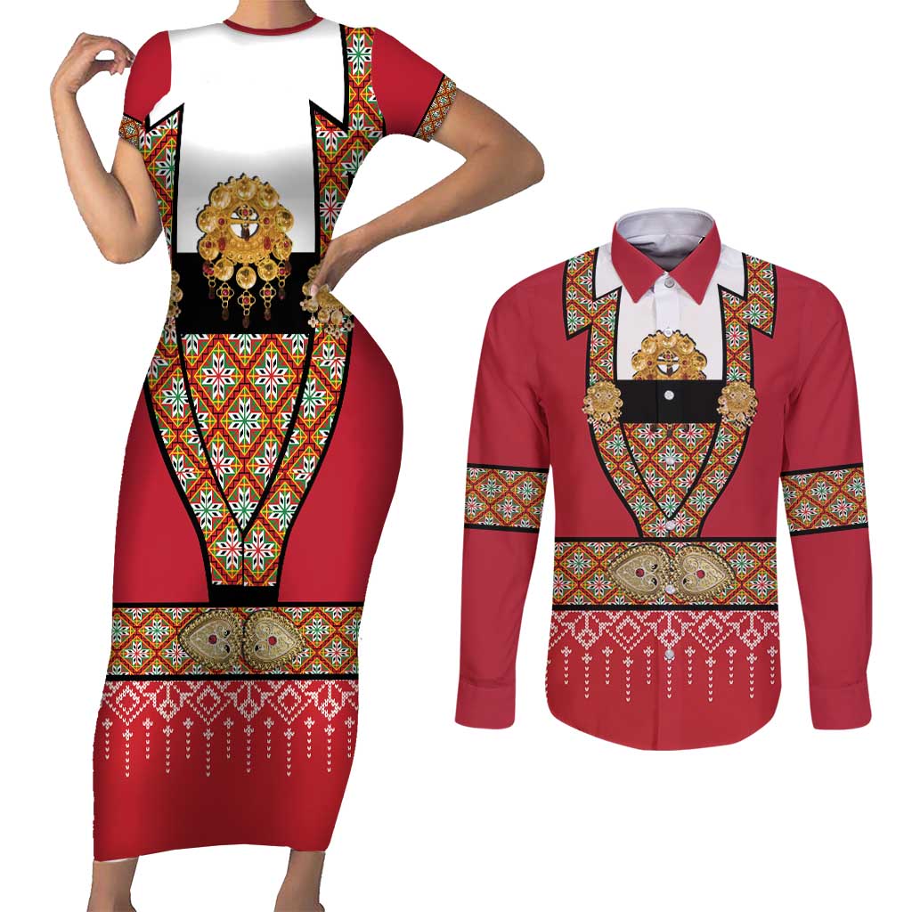 Norway Constitution Day Couples Matching Short Sleeve Bodycon Dress and Long Sleeve Button Shirt Norwegian bunads