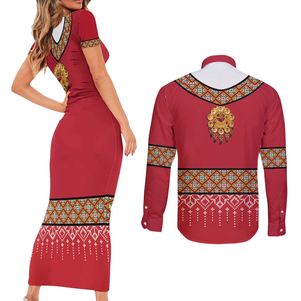 Norway Constitution Day Couples Matching Short Sleeve Bodycon Dress and Long Sleeve Button Shirt Norwegian bunads