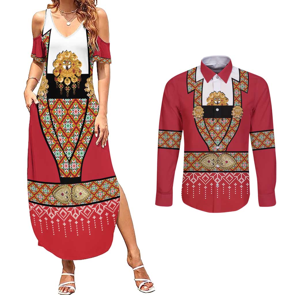 Norway Constitution Day Couples Matching Summer Maxi Dress and Long Sleeve Button Shirt Norwegian bunads