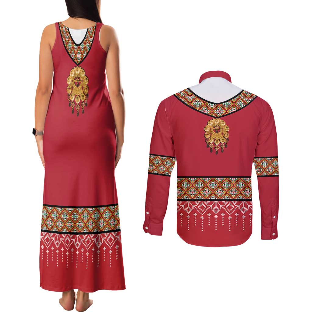 Norway Constitution Day Couples Matching Tank Maxi Dress and Long Sleeve Button Shirt Norwegian bunads