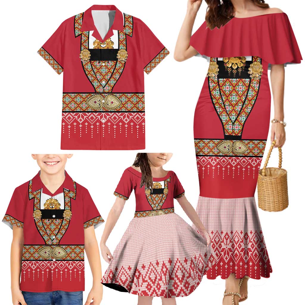 Norway Constitution Day Family Matching Mermaid Dress and Hawaiian Shirt Norwegian bunads