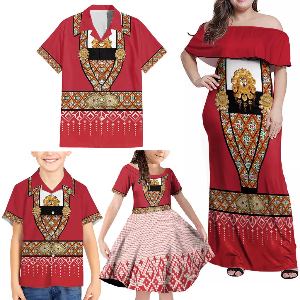 Norway Constitution Day Family Matching Off Shoulder Maxi Dress and Hawaiian Shirt Norwegian bunads