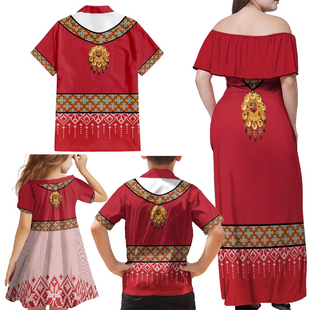 Norway Constitution Day Family Matching Off Shoulder Maxi Dress and Hawaiian Shirt Norwegian bunads