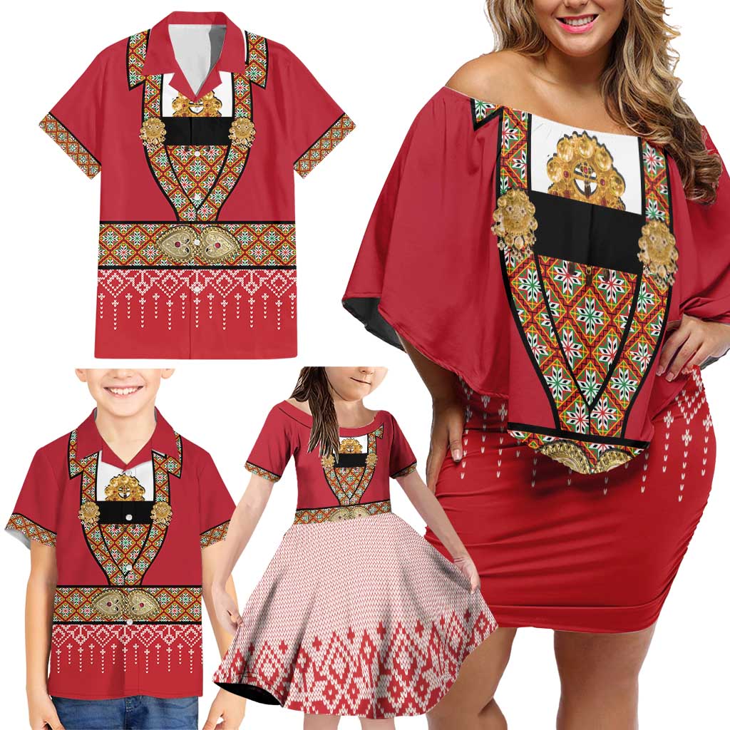 Norway Constitution Day Family Matching Off Shoulder Short Dress and Hawaiian Shirt Norwegian bunads