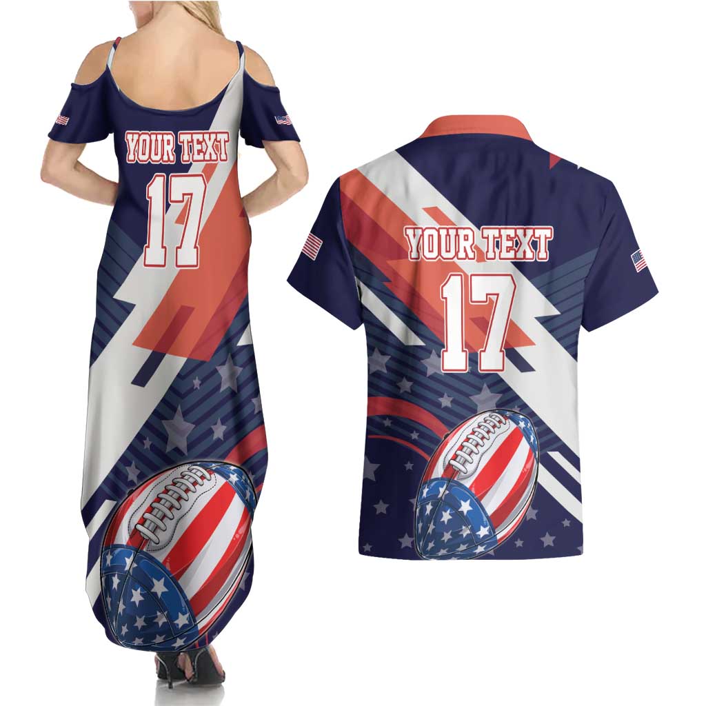 Custom United States American Football Couples Matching Summer Maxi Dress and Hawaiian Shirt USA Go Champions Sporty Style