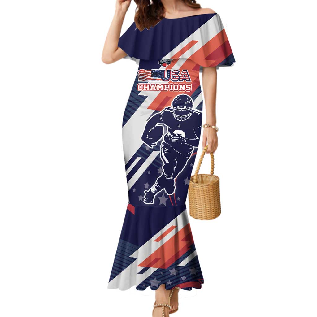 Custom United States American Football Family Matching Mermaid Dress and Hawaiian Shirt USA Go Champions Sporty Style