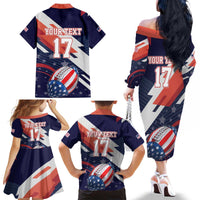 Custom United States American Football Family Matching Off The Shoulder Long Sleeve Dress and Hawaiian Shirt USA Go Champions Sporty Style