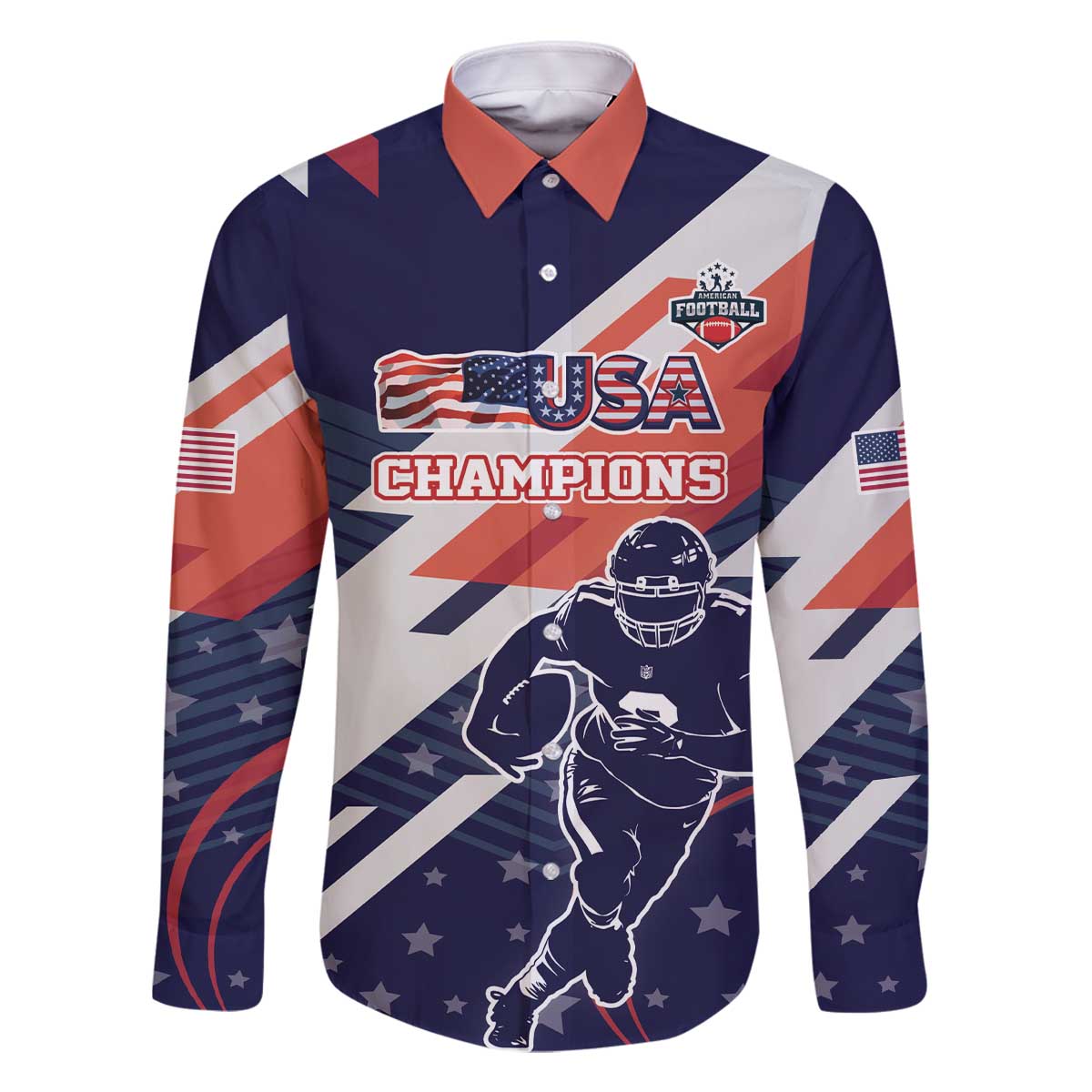 Custom United States American Football Family Matching Off The Shoulder Long Sleeve Dress and Hawaiian Shirt USA Go Champions Sporty Style
