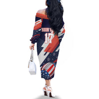 Custom United States American Football Family Matching Off The Shoulder Long Sleeve Dress and Hawaiian Shirt USA Go Champions Sporty Style