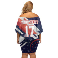 Custom United States American Football Family Matching Off Shoulder Short Dress and Hawaiian Shirt USA Go Champions Sporty Style