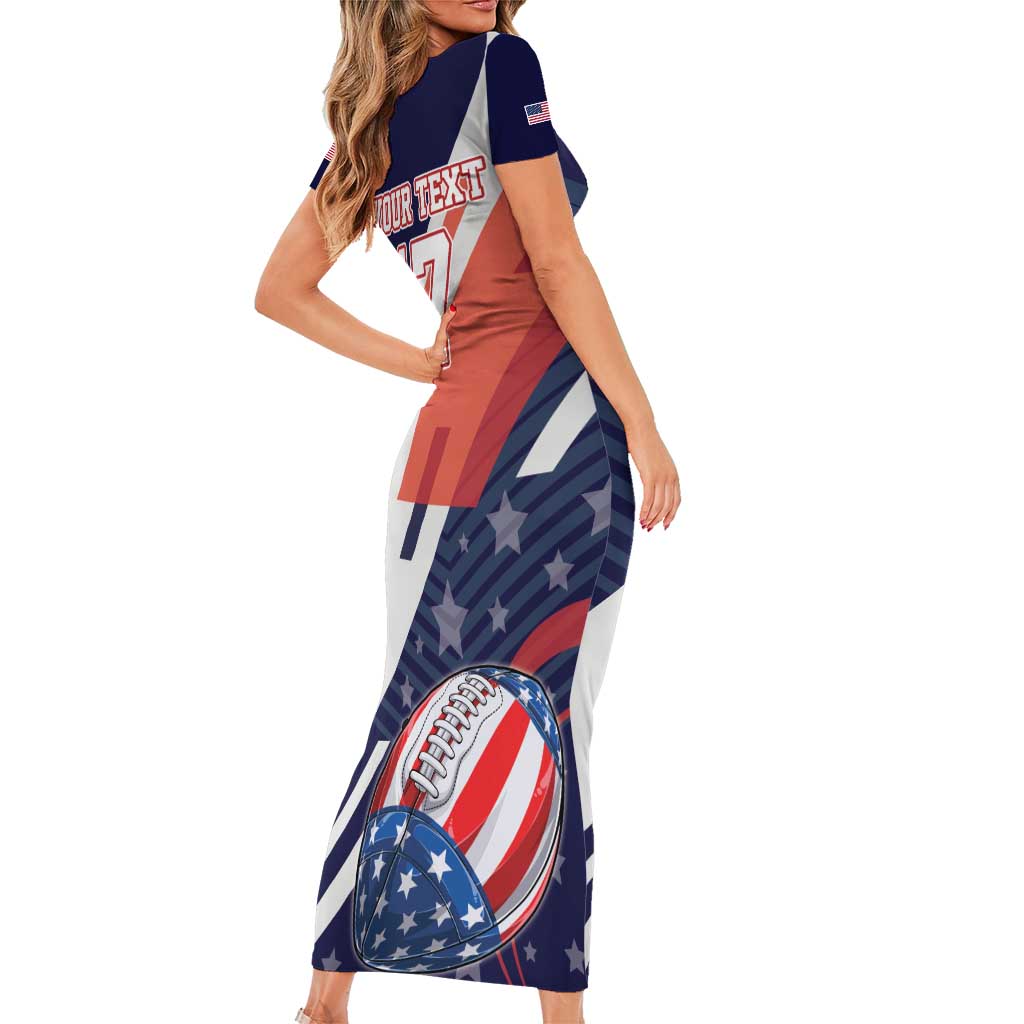 Custom United States American Football Short Sleeve Bodycon Dress USA Go Champions Sporty Style