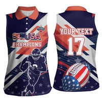 Custom United States American Football Women Sleeveless Polo Shirt USA Go Champions Sporty Style