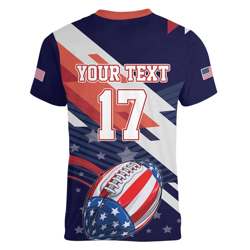 Custom United States American Football Women V-Neck T-Shirt USA Go Champions Sporty Style