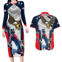 Custom United States Cricket Couples Matching Long Sleeve Bodycon Dress and Hawaiian Shirt USA Go Champions and Eagle Mascot Style