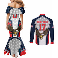 Custom United States Cricket Couples Matching Mermaid Dress and Long Sleeve Button Shirt USA Go Champions and Eagle Mascot Style