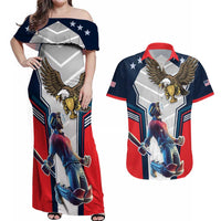 Custom United States Cricket Couples Matching Off Shoulder Maxi Dress and Hawaiian Shirt USA Go Champions and Eagle Mascot Style