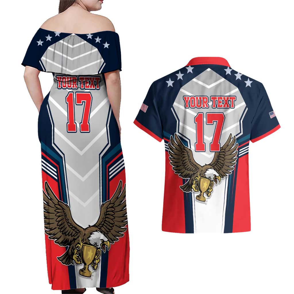 Custom United States Cricket Couples Matching Off Shoulder Maxi Dress and Hawaiian Shirt USA Go Champions and Eagle Mascot Style