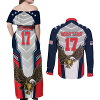 Custom United States Cricket Couples Matching Off Shoulder Maxi Dress and Long Sleeve Button Shirt USA Go Champions and Eagle Mascot Style
