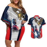 Custom United States Cricket Couples Matching Off Shoulder Short Dress and Hawaiian Shirt USA Go Champions and Eagle Mascot Style