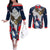 Custom United States Cricket Couples Matching Off The Shoulder Long Sleeve Dress and Long Sleeve Button Shirt USA Go Champions and Eagle Mascot Style