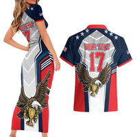 Custom United States Cricket Couples Matching Short Sleeve Bodycon Dress and Hawaiian Shirt USA Go Champions and Eagle Mascot Style