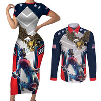 Custom United States Cricket Couples Matching Short Sleeve Bodycon Dress and Long Sleeve Button Shirt USA Go Champions and Eagle Mascot Style