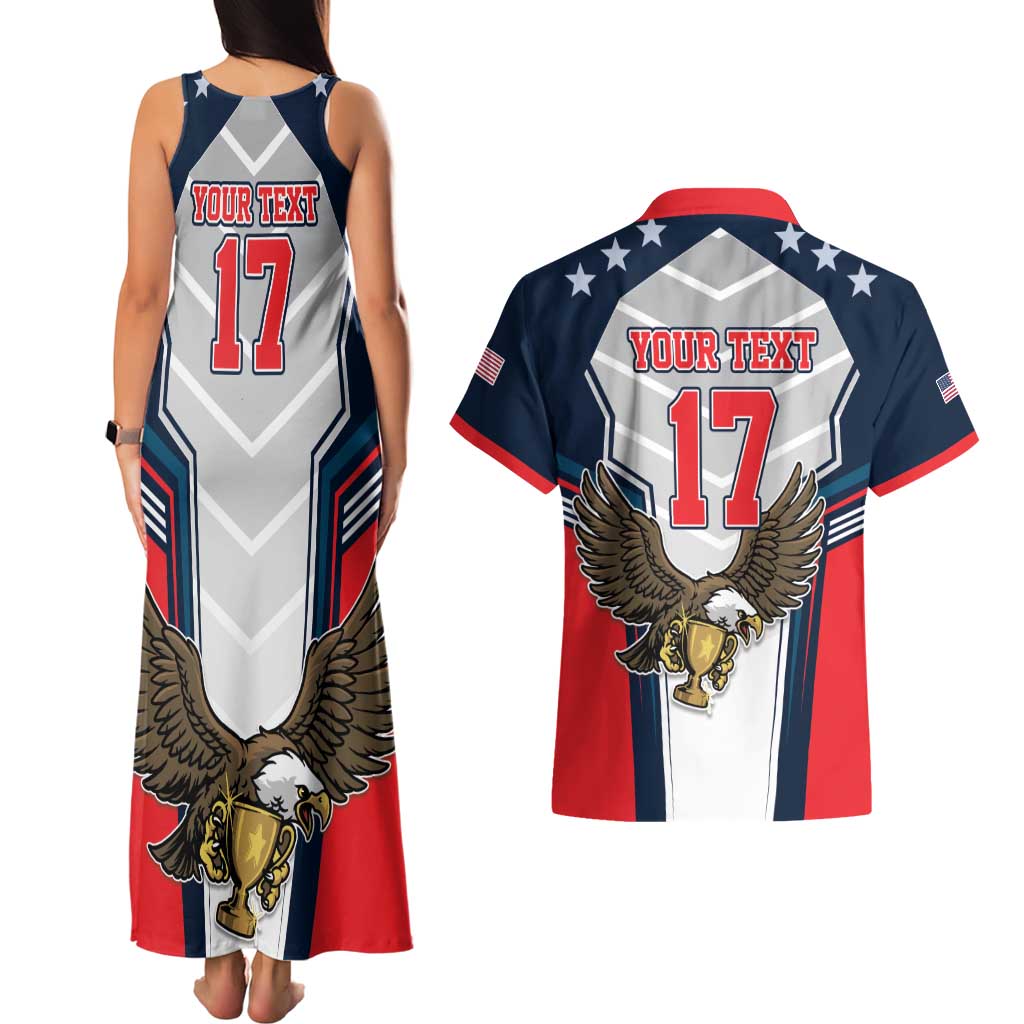 Custom United States Cricket Couples Matching Tank Maxi Dress and Hawaiian Shirt USA Go Champions and Eagle Mascot Style