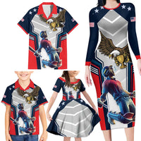 Custom United States Cricket Family Matching Long Sleeve Bodycon Dress and Hawaiian Shirt USA Go Champions and Eagle Mascot Style