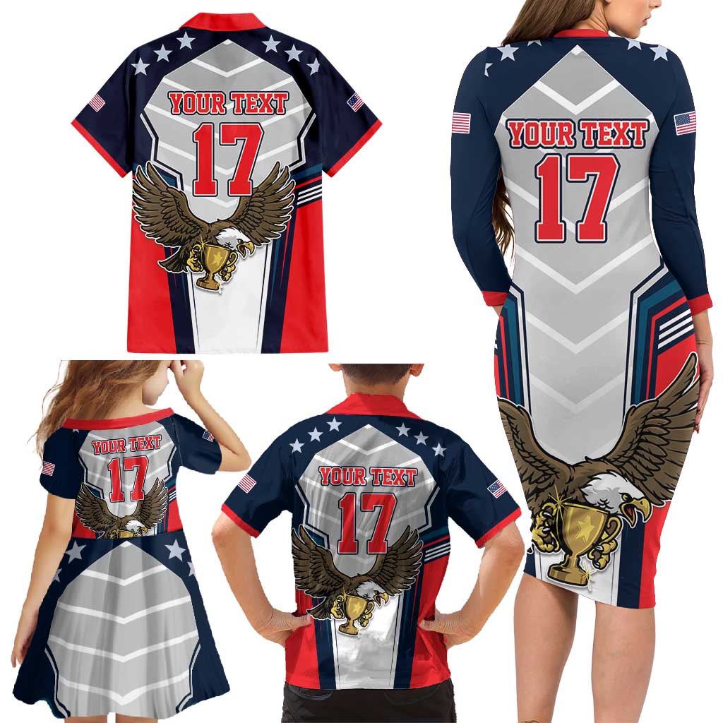 Custom United States Cricket Family Matching Long Sleeve Bodycon Dress and Hawaiian Shirt USA Go Champions and Eagle Mascot Style